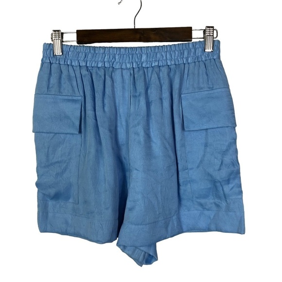 Zara Light Blue Satin Effect Pull On High Rise Cargo Shorts S - Picture 2 of 4